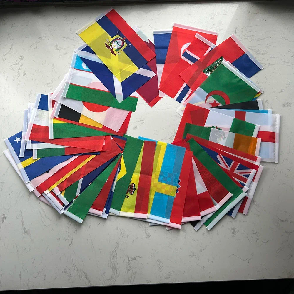 2026 Guirlande de drapeaux nationaux de pays du monde 14x21cm, 48 pièces, pour la Coupe du Monde de Football, décoration événementielle