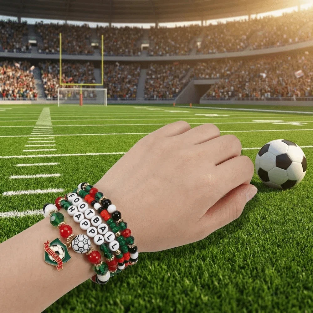 Lot de 5 bracelets empilables créatifs pour fans de football, motif chaussure verte, cadeau de football, personnalisable et modulable