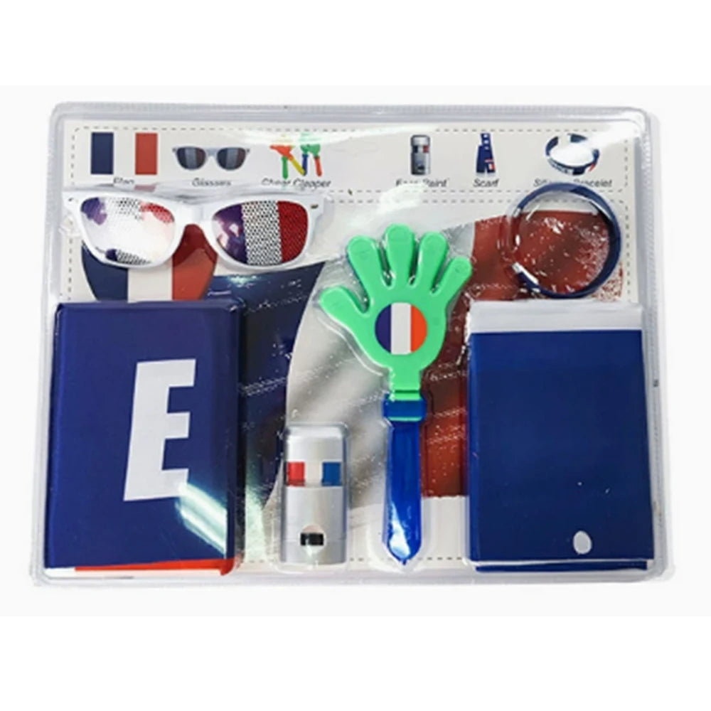 Flagicts France Drapeaux Lunettes de soleil Écharpe Bracelet Applaudissez à la main Peinture faciale Ensemble pour supporters de football