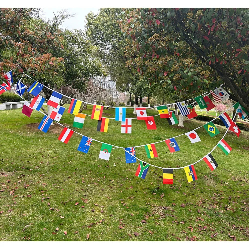 2026 Guirlande de drapeaux nationaux de pays du monde 14x21cm, 48 pièces, pour la Coupe du Monde de Football, décoration événementielle