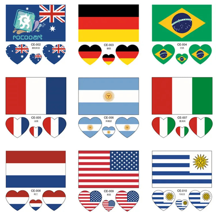 10 feuilles drapeau National tatouage temporaire visage bras hommes femmes faux Tatoo brésil russie amérique allemagne jeux de Football tatouages