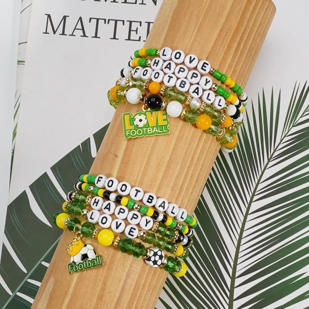 Lot de 5 bracelets empilables créatifs pour fans de football, motif chaussure verte, cadeau de football, personnalisable et modulable