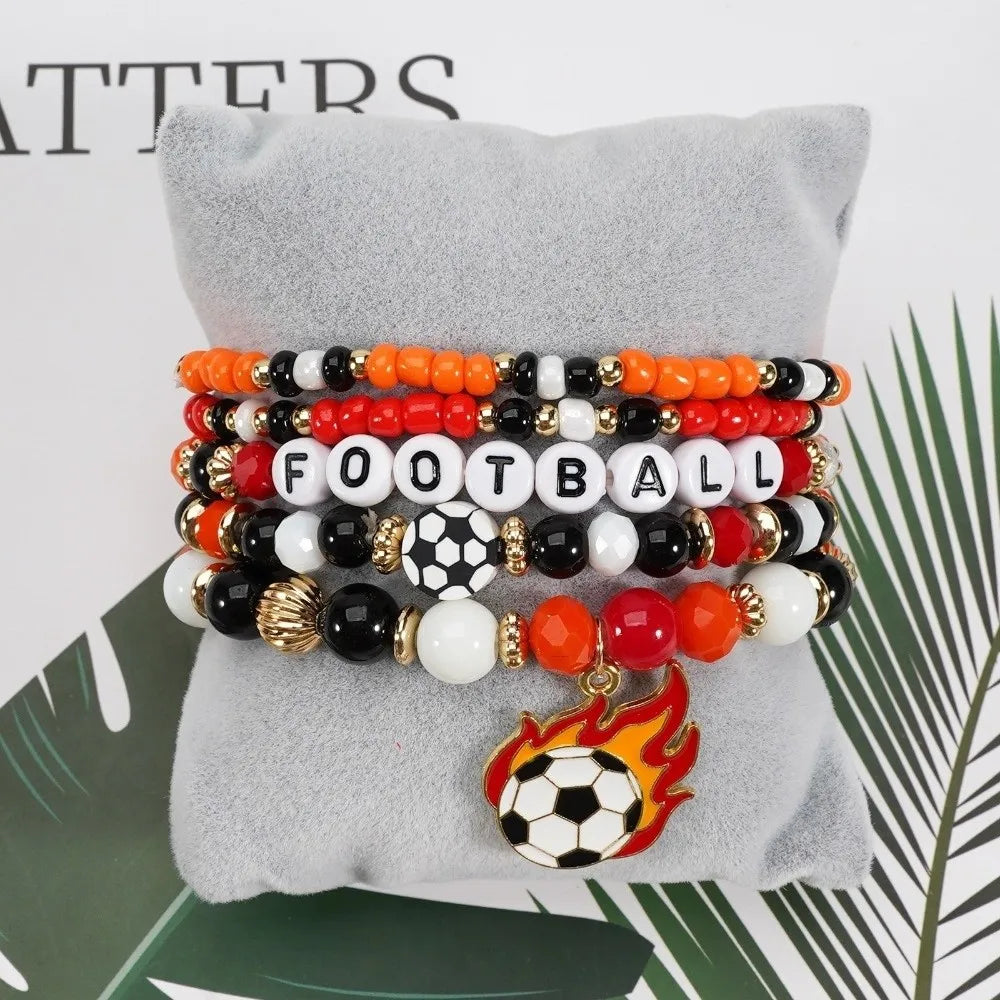 Lot de 5 bracelets empilables créatifs pour fans de football, motif chaussure verte, cadeau de football, personnalisable et modulable