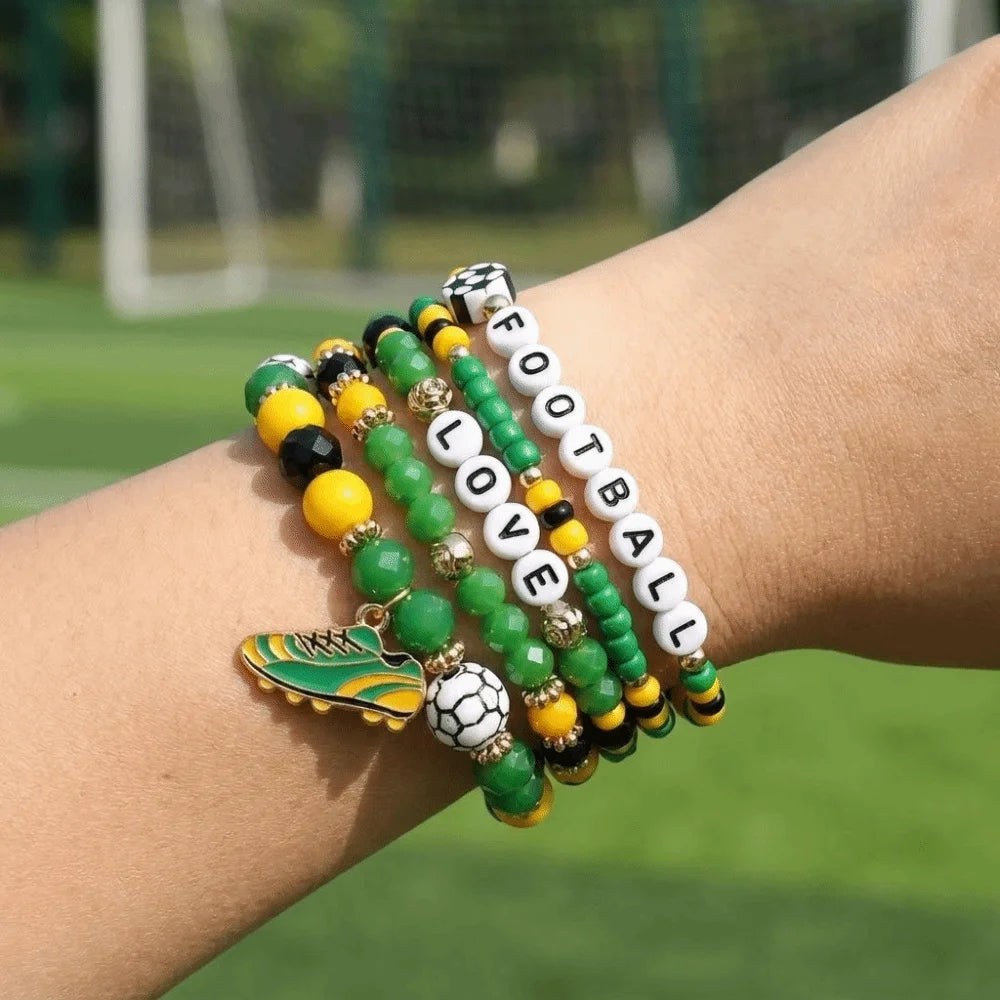 Lot de 5 bracelets empilables créatifs pour fans de football, motif chaussure verte, cadeau de football, personnalisable et modulable
