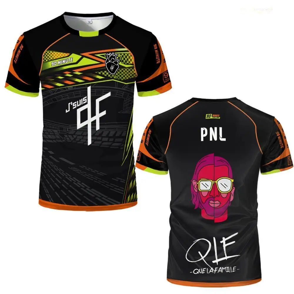 Maillots 90 Minute – T-shirt d'entraînement de football imprimé et respirant pour hommes, femmes et enfants – Tendance, manches courtes, style Hip Hop Streetwear