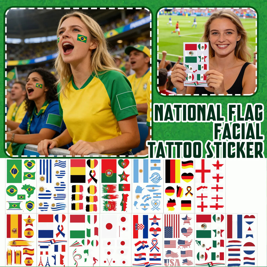 Tatouages/autocollants pour le visage pour les fans de football américain, accessoires de cheering pour événements, tatouage temporaire drapeau national, adapté aux adultes et aux enfants