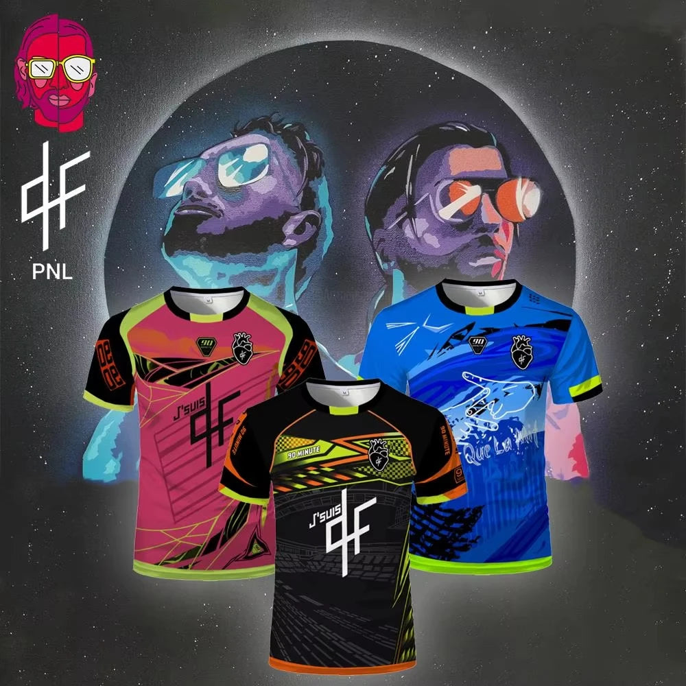 Maillots 90 Minute – T-shirt d'entraînement de football imprimé et respirant pour hommes, femmes et enfants – Tendance, manches courtes, style Hip Hop Streetwear