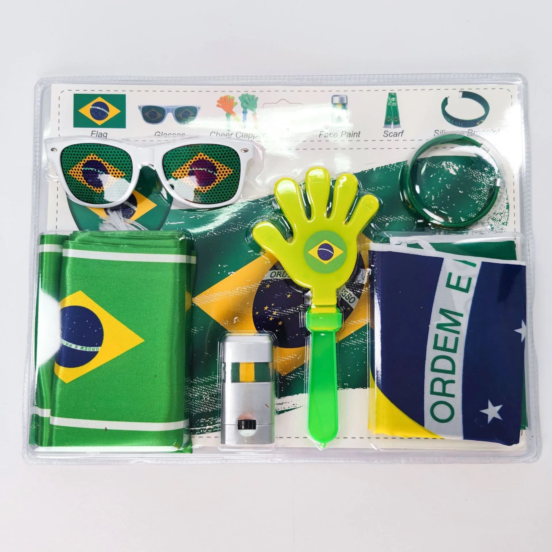 Kit d'accessoires pour supporters sur le thème du football 2026 - Peinture pour les yeux et le visage mélangeable, drapeau national, écharpe de supporter, claquettes de supporter, bracelets et lunettes