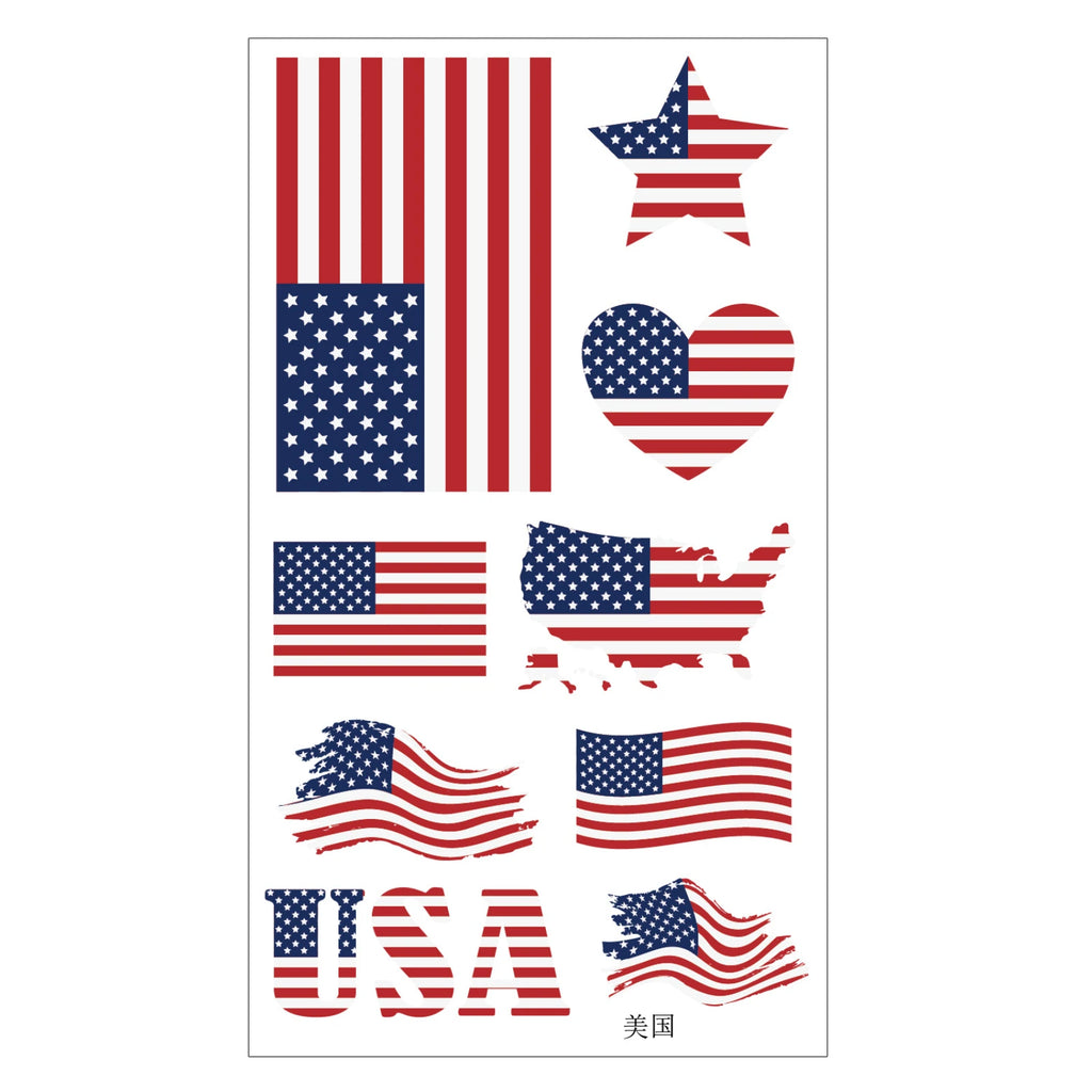 Tatouages/autocollants pour le visage pour les fans de football américain, accessoires de cheering pour événements, tatouage temporaire drapeau national, adapté aux adultes et aux enfants