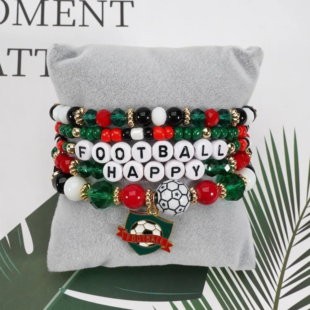 Lot de 5 bracelets empilables créatifs pour fans de football, motif chaussure verte, cadeau de football, personnalisable et modulable