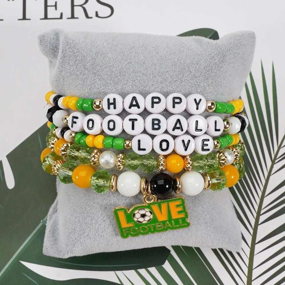Lot de 5 bracelets empilables créatifs pour fans de football, motif chaussure verte, cadeau de football, personnalisable et modulable