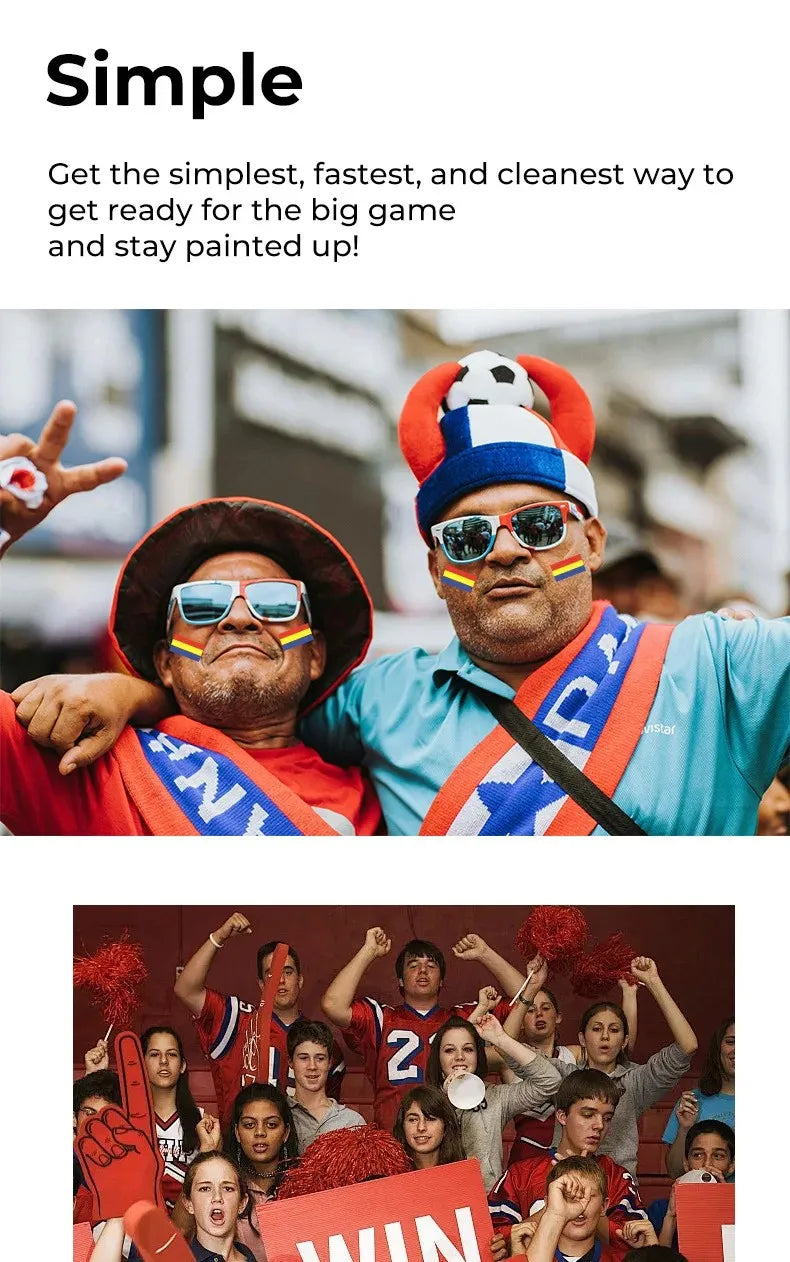Peinture faciale à l'huile 2026 pour supporters de football, motif drapeau national, pour festivals, fêtes, graffitis et décoration de cheerleading